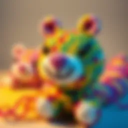 A colorful crocheted toy with a smiling face, showcasing vibrant yarn and a charming design.