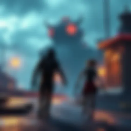 A scene showing characters transitioning between game areas during a cutscene