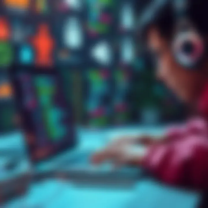 Cyber skills upgrade A person working on a laptop with coding and security symbols on the screen