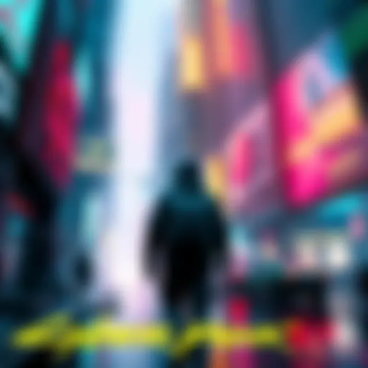 A player exploring a vibrant futuristic city in Cyberpunk 2077, with neon lights and advanced technology around them.