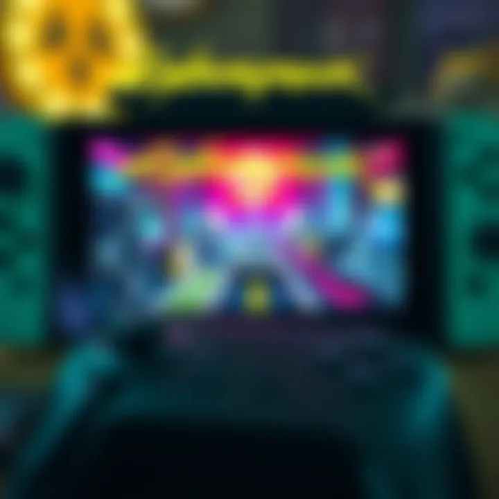 A gaming setup showing Cyberpunk 2077 on the Nintendo Switch 2 console with vibrant graphics on the screen