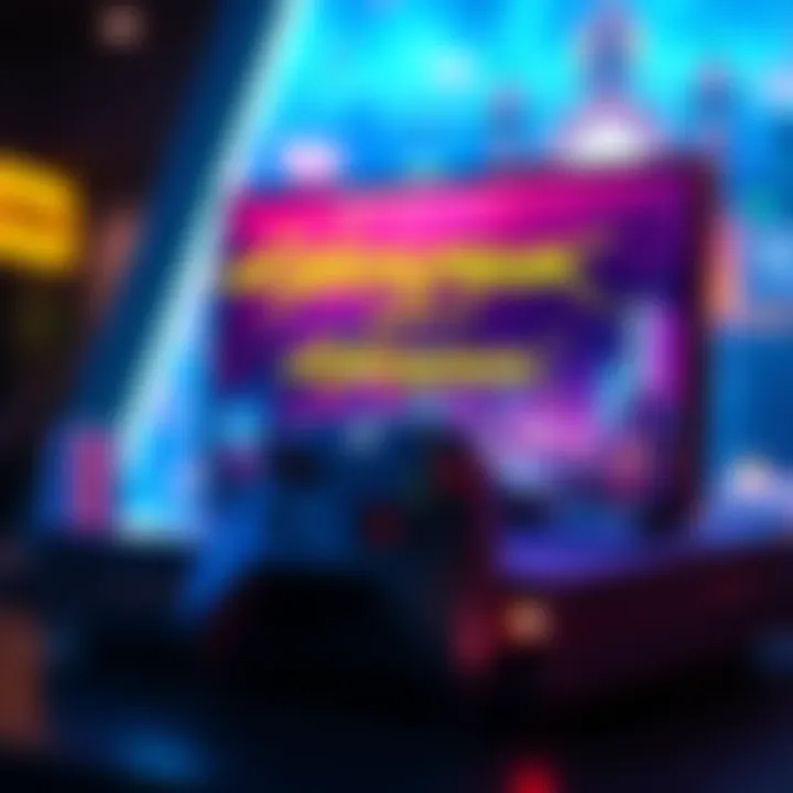 An Xbox console displaying Cyberpunk 2077 on the screen, showing vibrant cityscape graphics