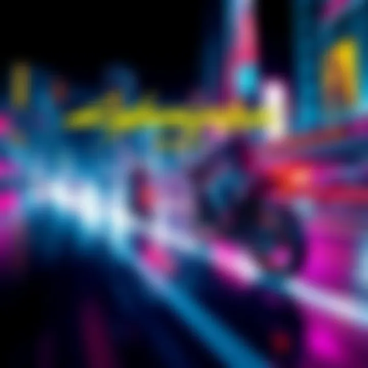 An action-packed scene from the Cyberpunk 2077: Chrome Rush trailer showcasing high-speed gameplay and vibrant visuals.