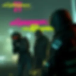 A scene from Cyberpunk 2077 showing characters in a dramatic moment during the 'Don't Fear the Reaper' mission.