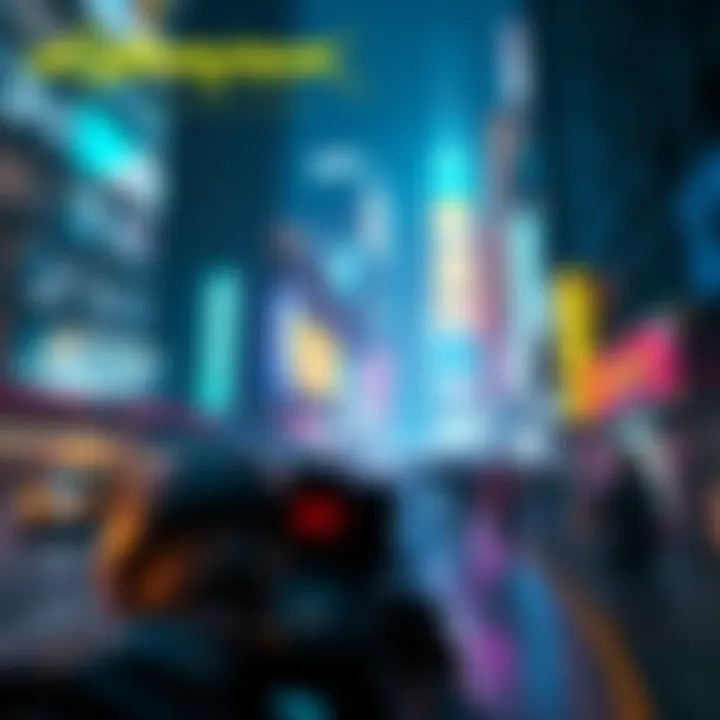 A player showcasing the Cyberpunk 2077 monowire in a vibrant city setting on PS5, highlighting its unique look.