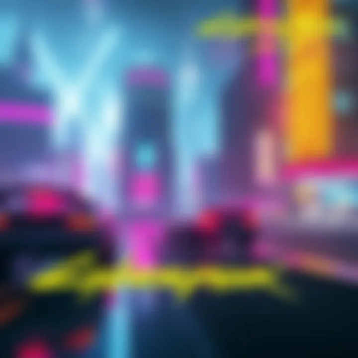 A futuristic cityscape from Cyberpunk 2077 showcasing neon lights and towering buildings