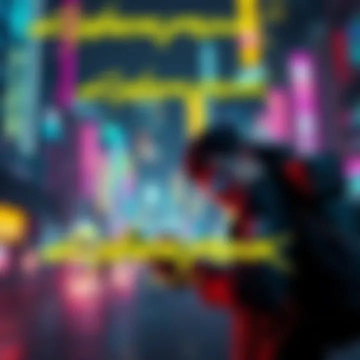Cyberpunk 2077 Side Mission Scene A character engaging in a side mission with neon city lights in the background and immersive gameplay elements visible.