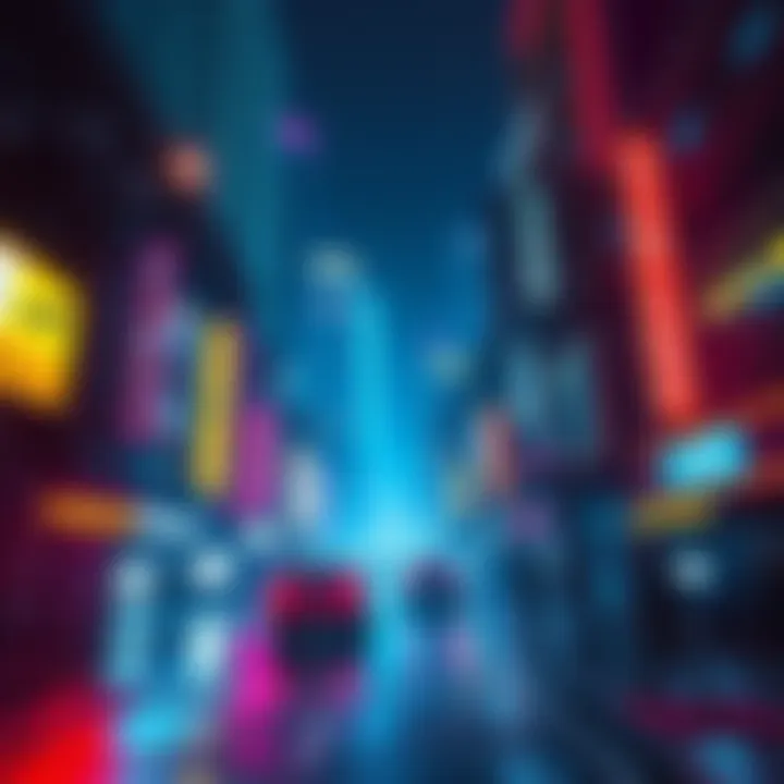 A vibrant city scene from Cyberpunk showing neon lights and futuristic buildings