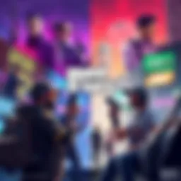 A split image showcasing characters and settings from Cyberpunk Mogging and GTA VI with gamers debating in the foreground.