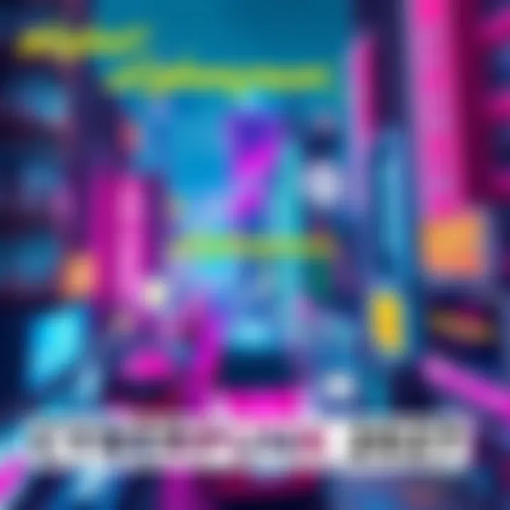 A vibrant view of Night City from Cyberpunk 2077 with neon lights and futuristic buildings