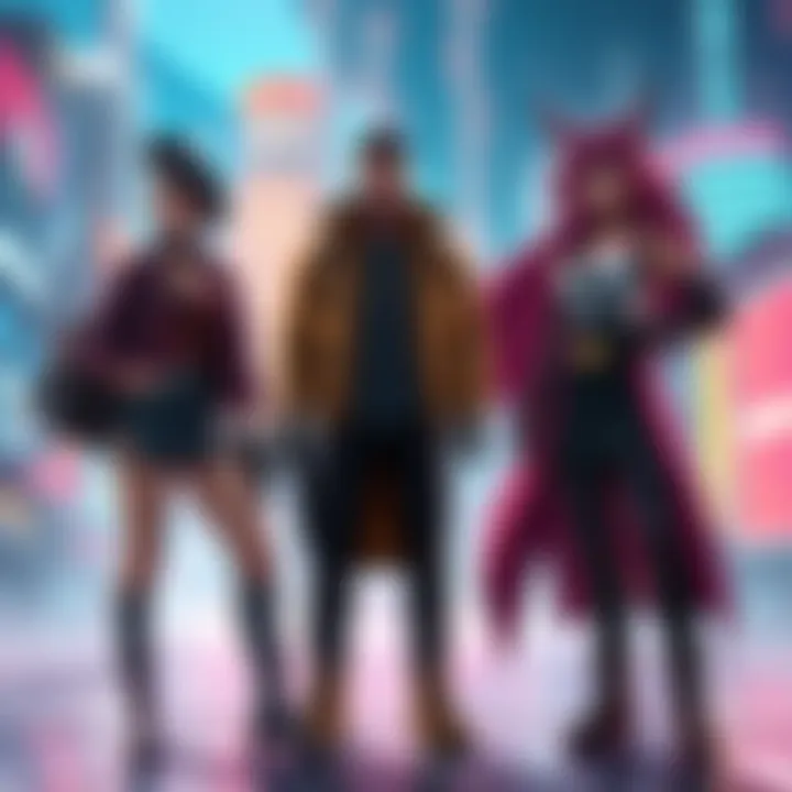 Judy, Panam, and Kerry from Cyberpunk stand together in a vibrant futuristic cityscape, showcasing their unique styles and personalities.