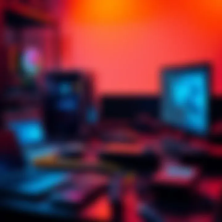 Cyberware Essentials for Tech Builds A collection of key cyberware components displayed on a desk, highlighting tech gadgets and enhancements for computer builds.