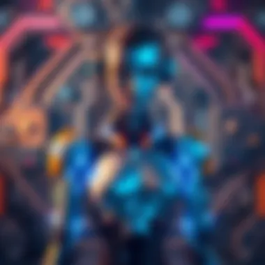 Cyborg Figure with Metallic Features A futuristic character, half-human and half-robot, showcasing robotic limbs and glowing elements, standing in a tech-inspired background.
