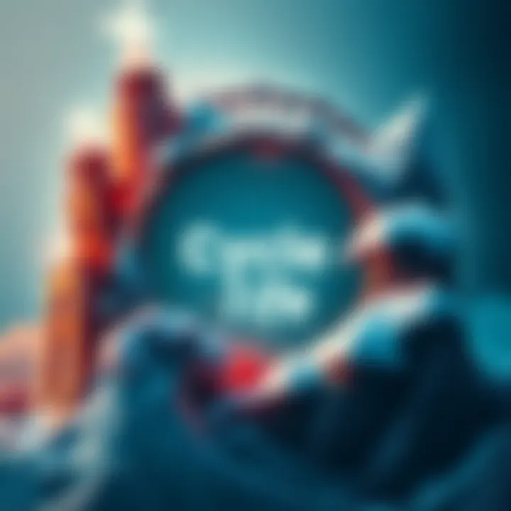 A circle representing the recurring patterns in daily life, surrounded by symbols of challenges like mountains and waves.