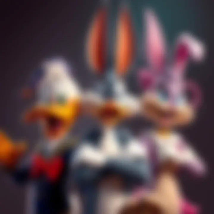 Daffy Duck, Bugs Bunny, and Lola Bunny together, representing popular cartoon characters