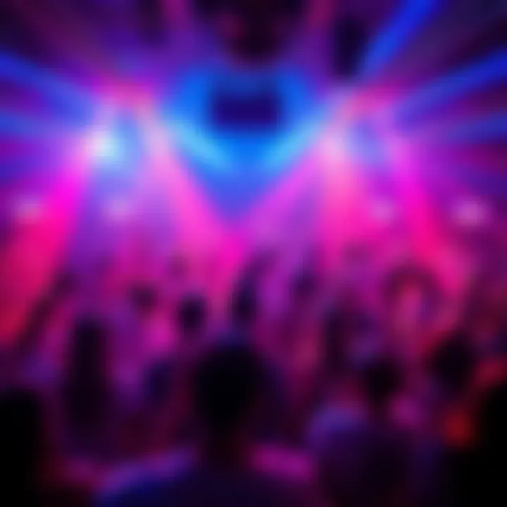 Crowd enjoying music on a dance floor with vibrant lights and energy, representing Daft Punk's playlist experience