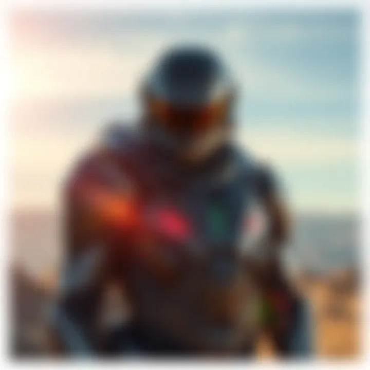 Dahaad Gamma Armor A person wearing Dahaad Gamma armor, showcasing its sleek design and protective features, set against an outdoor backdrop.