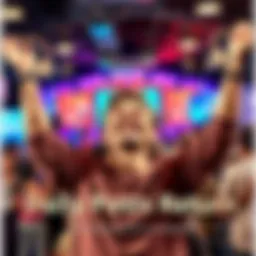 A person is smiling while raising their hands in triumph, showing gratitude towards supporters and defiance against critics. The background features a vibrant community gathering with people discussin...