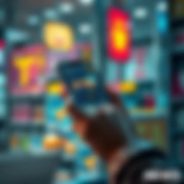 Daily Item Shop Best Deals A person browsing the Daily Item Shop on a smartphone, looking at various items for purchase with colorful graphics displayed.