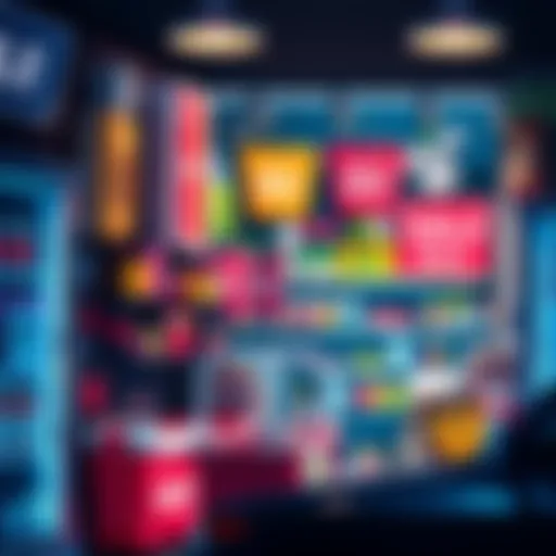 A colorful display of items available for purchase in the Daily Item Shop including discounts and sale signs