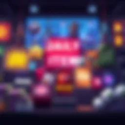 A display of featured items from the Daily Item Shop with vibrant graphics and player tips for July 2025.