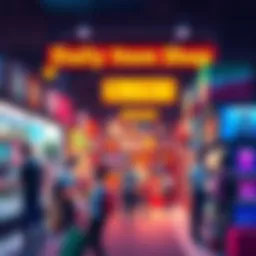 Daily Item Shop Overview A colorful display of featured items and special offers in the Daily Item Shop for November 27, 2025, with people shopping and browsing products.