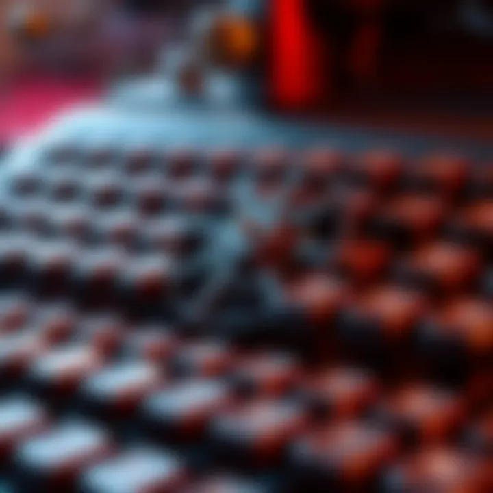 Close-up of a daisy wheel keyboard showing its typing mechanism