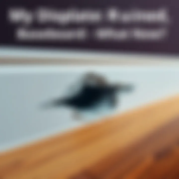 A close-up of a baseboard with a large hole caused by a Displate installation mishap.