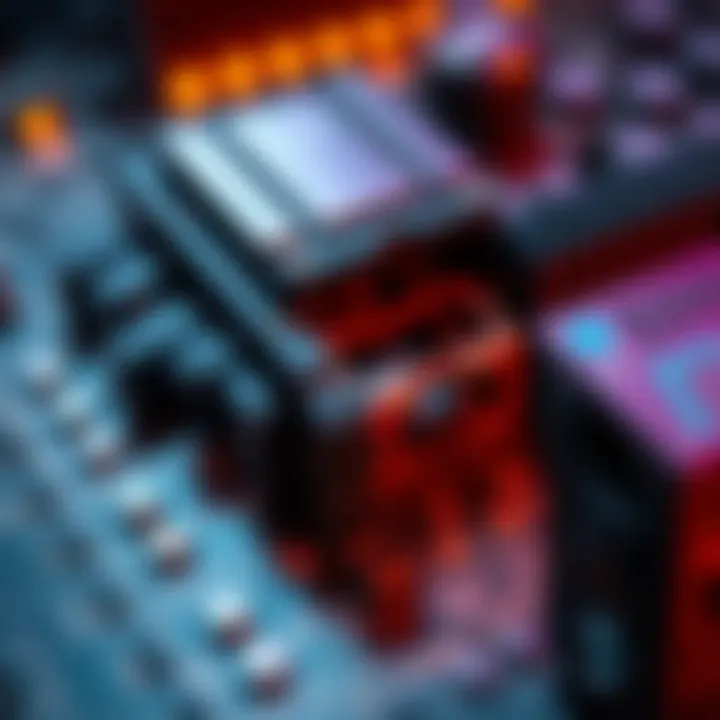 Close-up of a damaged PCIE slot on a computer motherboard with a GPU nearby.