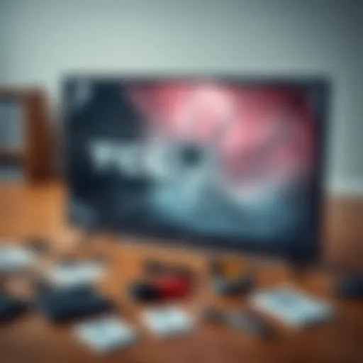 A broken TCL R84 television with a cracked display lying on the floor, surrounded by repair tools and user guides.
