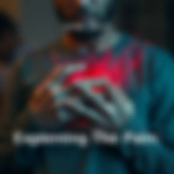 A person clutches their chest, showing an expression of deep hurt and sadness, surrounded by a blurred background that hints at emotional turmoil.