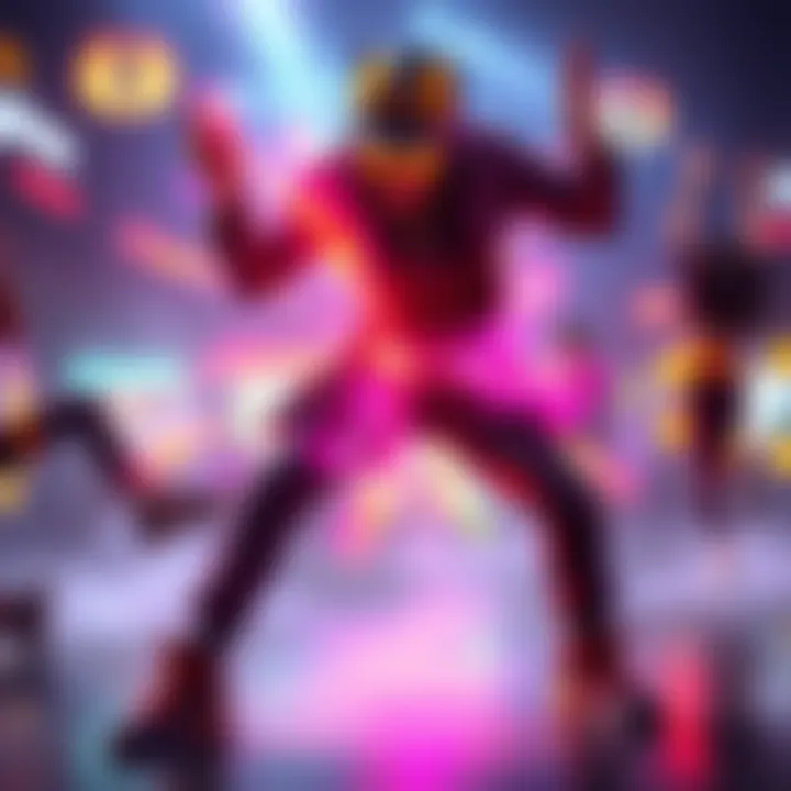 Dance Emote in Gaming A character performing a vibrant dance emote with colorful effects in a game setting, showcasing its appeal among players.