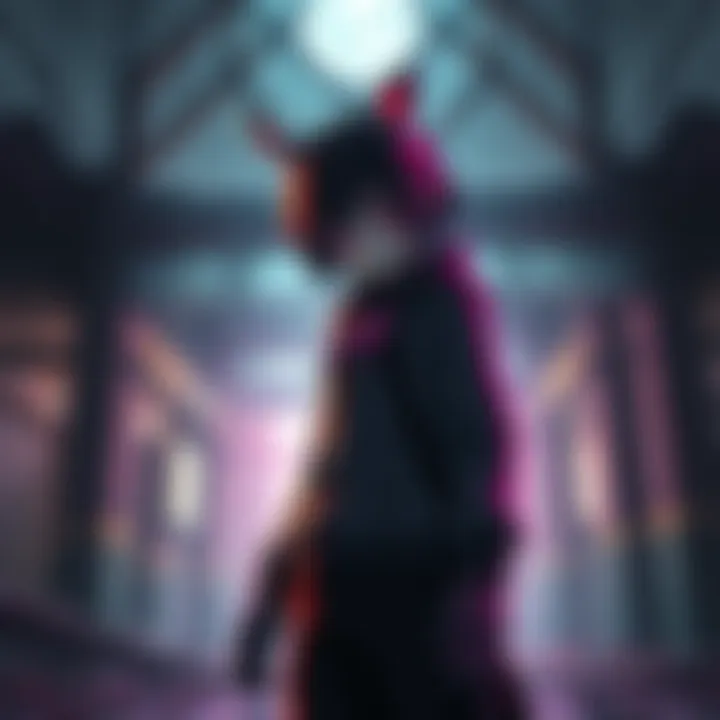 A character from Danganronpa stands with a backdrop of Dead by Daylight's eerie setting, highlighting the clash of styles between horror and colorful aesthetics.