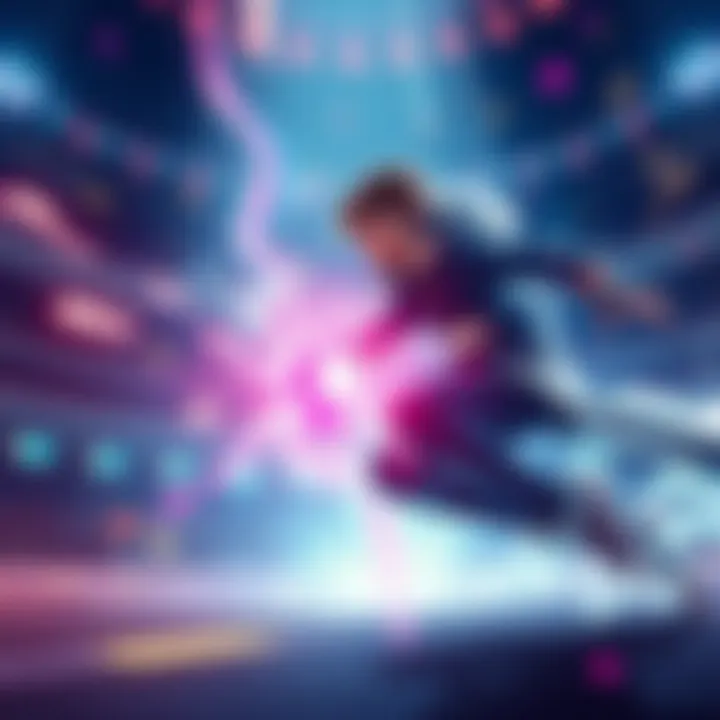 Danny Fenton in Action Danny Fenton, a young hero with ghostly powers, faces off against Whirl-Dye in the Ghost Zone Gladiator arena, with colorful energy effects around them.