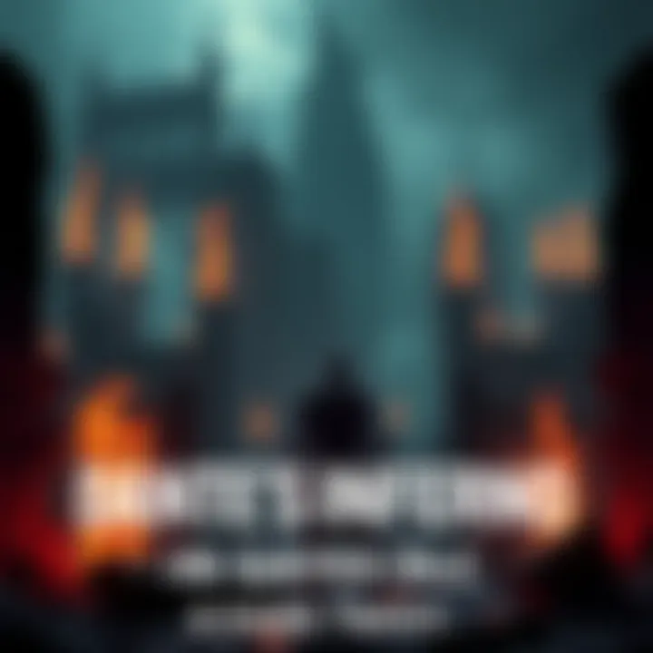 A dark and atmospheric landscape featuring a character surrounded by ominous figures and flames, reflecting the themes of Dante's Inferno in AC Odyssey's DLC.