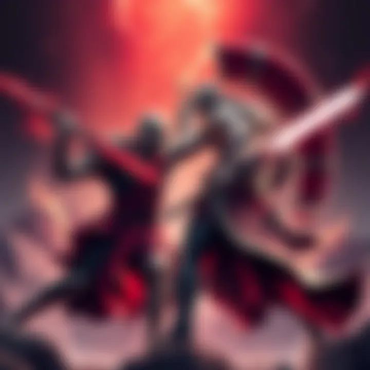 Dante Alighieri and Kratos face off in an intense battle, each showcasing their unique powers and weapons in a dramatic setting.