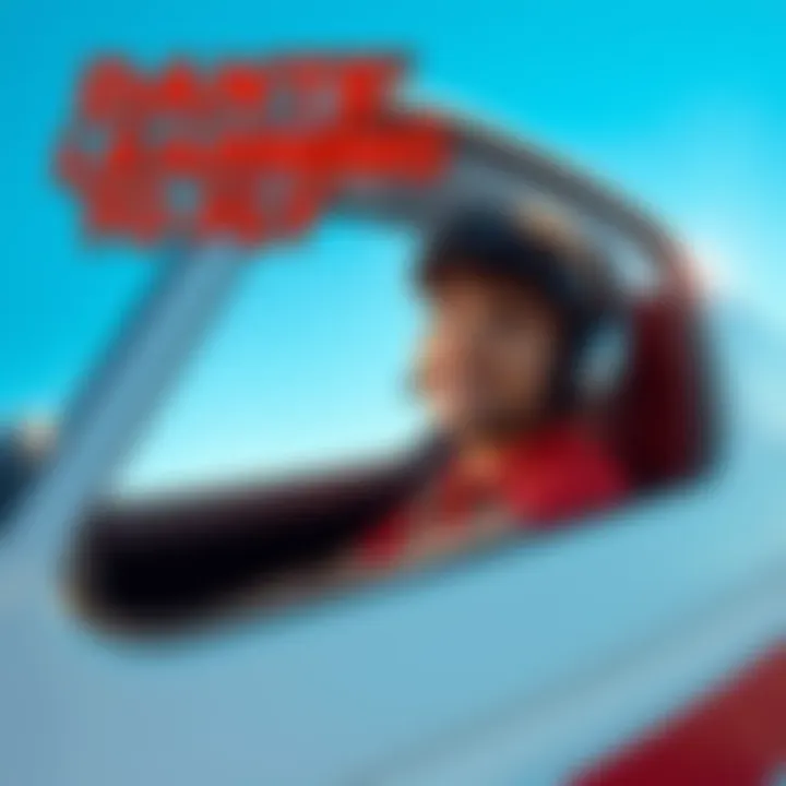 Dante Learning to Fly Dante in a small plane, smiling as he takes his first flight lesson, with clear blue skies behind him.