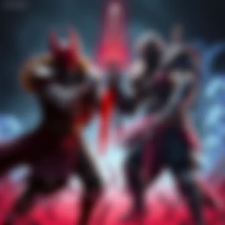 Dante and Kratos facing off in an intense battle scene, showcasing their weapons and powers.