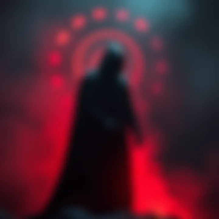 Dark figure representing evil target A shadowy figure stands ominously, symbolizing the most evil target in WOA, surrounded by a mysterious atmosphere