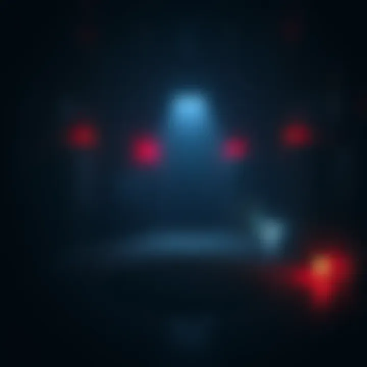 A dimly lit space with flickering lights creating a spooky atmosphere