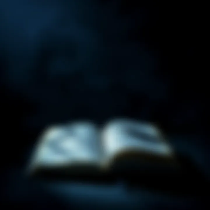 Dark Themes in Literature An open book surrounded by shadows, symbolizing dark narratives in literature.