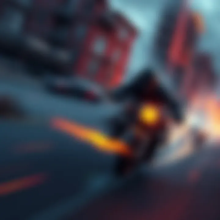 A character speeding through Dark Ages at a fast pace, showcasing intense action and thrill.