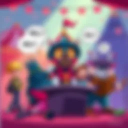 A colorful illustration showing opposing opinions about the nerf of the Dark Carnival Coop Bot, featuring cartoon characters discussing and reacting to the changes.