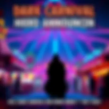 A vibrant carnival scene with colorful lights and a mysterious figure in the background, hinting at a new hero reveal.