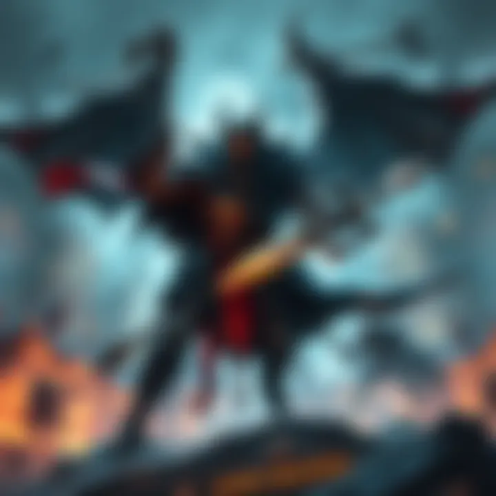 A fierce Dark Crusader engaging in an intense boss battle, showcasing unique abilities and gear, surrounded by dramatic game environment elements.