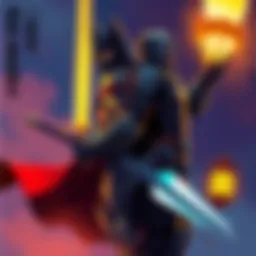 Illustration showing a character representing the Dark Crusader in dark armor with a sword, and another character as the Lampbearer holding a glowing lantern, standing back to back in a dramatic pose.