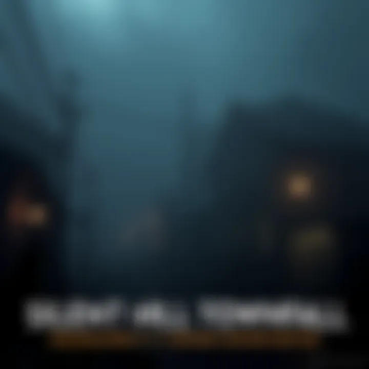 Dark foggy town with eerie atmosphere A dark, fog-shrouded town street with sinister shadows and an unsettling vibe, evoking the horror essence of Silent Hill