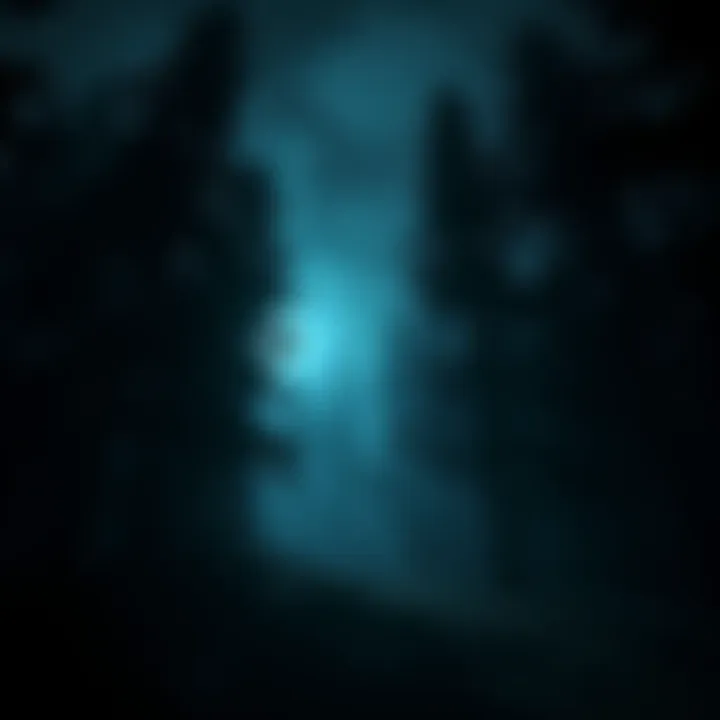 A shadowy forest at night, filled with eerie mist and haunting silhouettes of trees, ideal for a survival horror theme