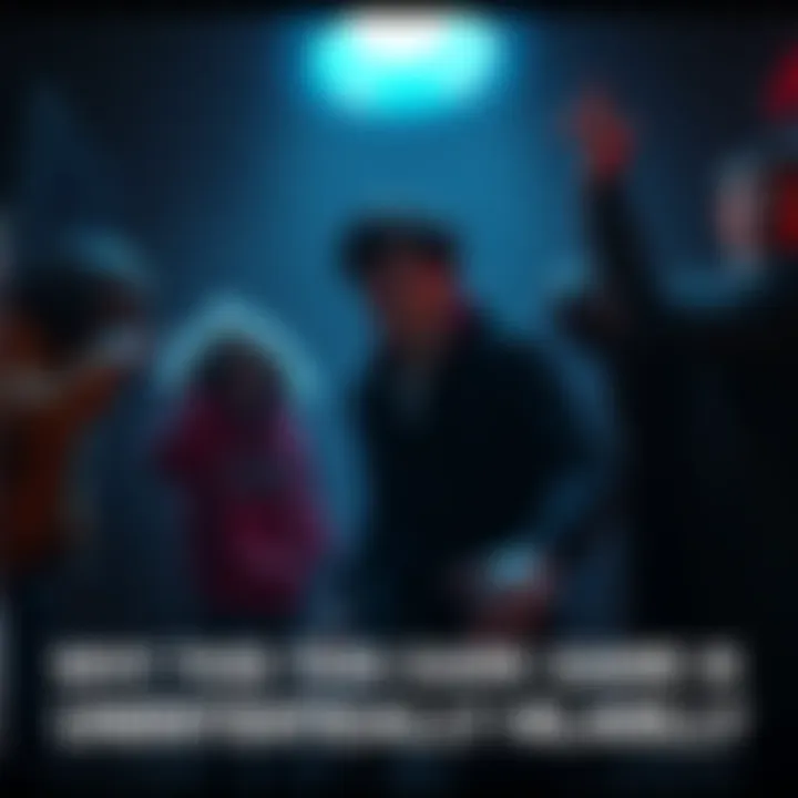 A character in a dark, eerie environment accidentally causing a humorous mishap, with exaggerated reactions from other characters around them.