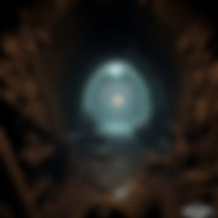 A dimly lit mine tunnel with eerie shadows and scattered mining equipment, hinting at danger ahead.